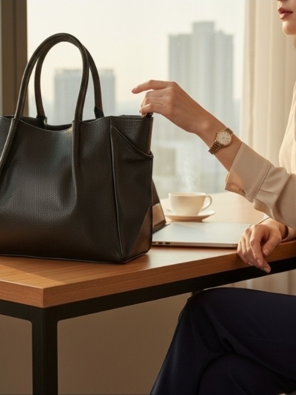 Oliveve Luxury Black Italian Pebble Leather Crossbody - Modern Work Bag. New